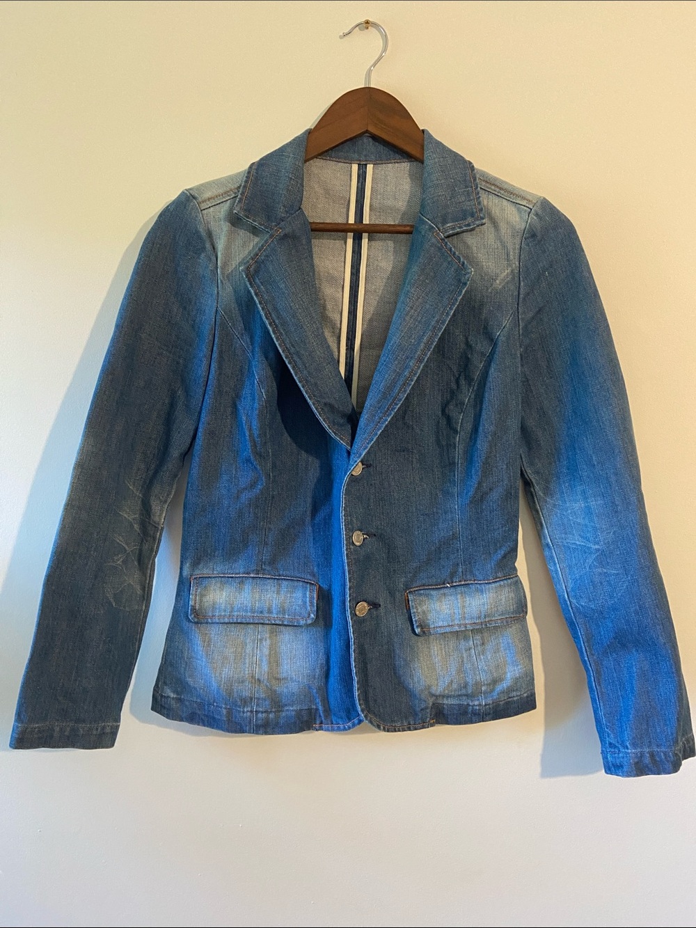 7 For All Mankind Blue Denim Blazer Jacket